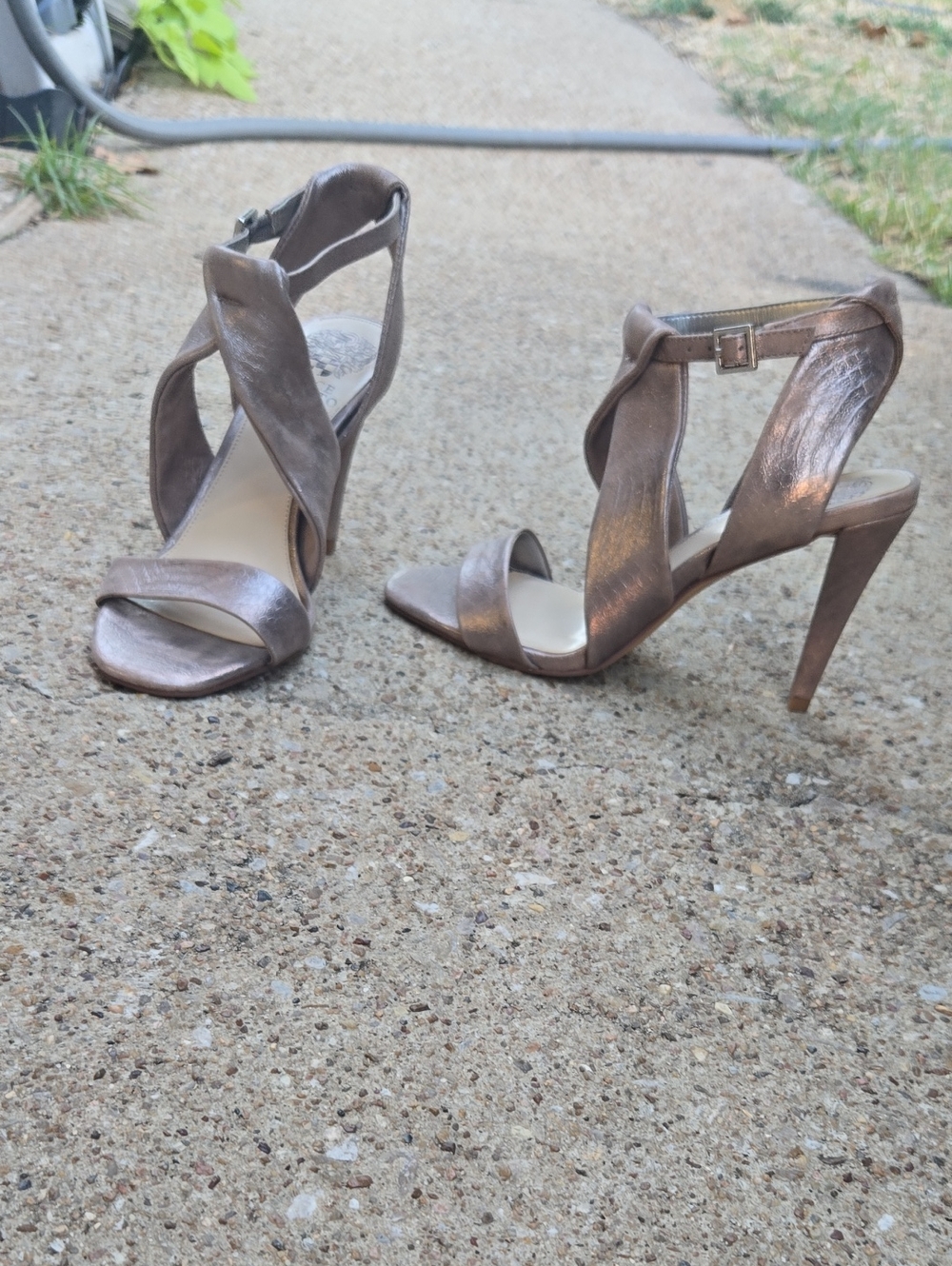 Vince Camuto Metallic Taupe Strappy High Heel Sandals